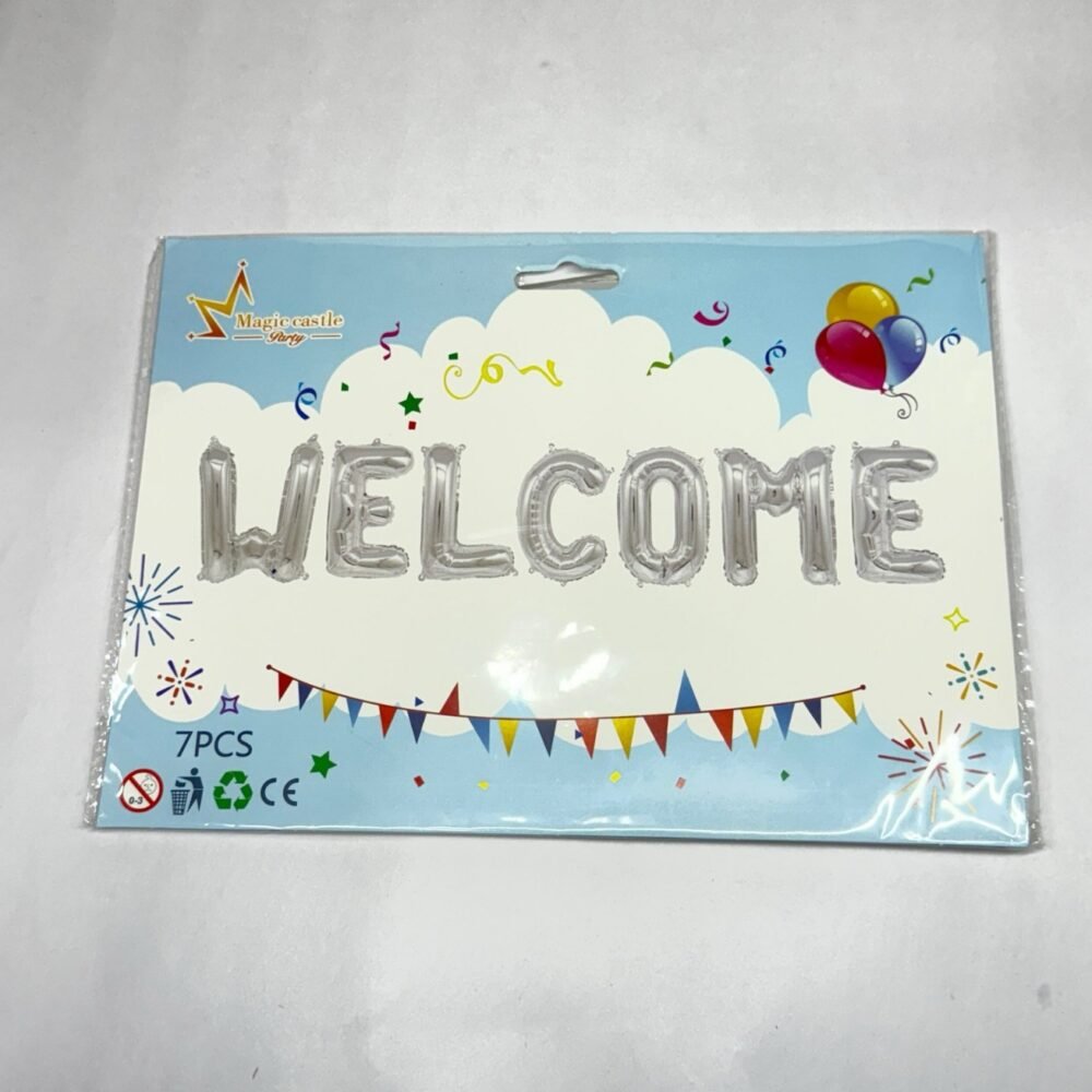 (Big) Foil Balloon Banner - Welcome silver