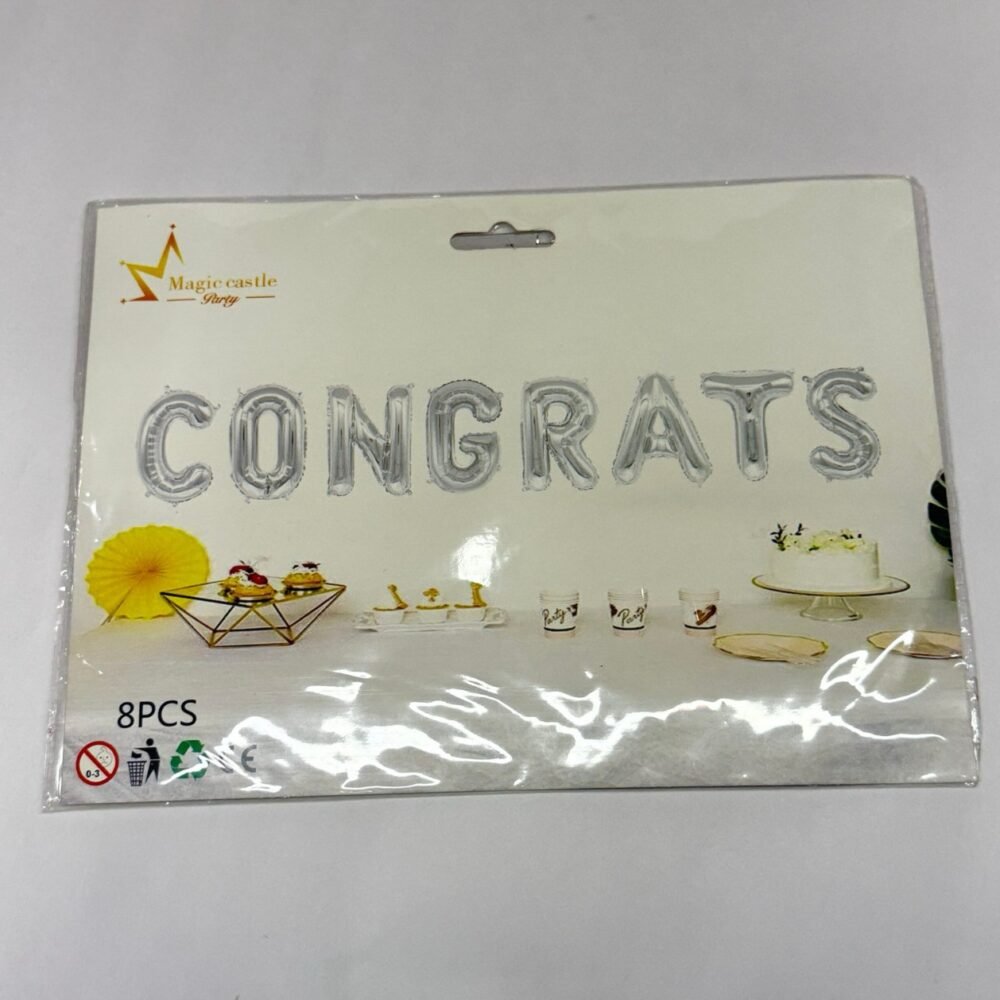 (Big) Foil Balloon Banner - Congrats silver